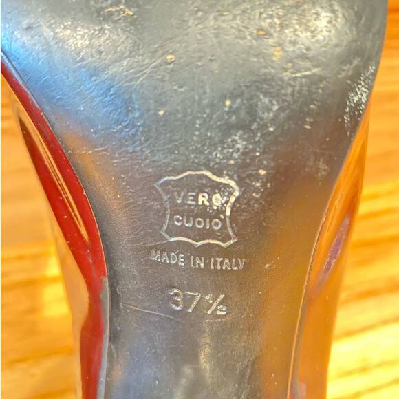 VTG Moschino Patent Leather Color Block  37.5uk/8us Burgundy and Black Italy - Picture 3 of 14